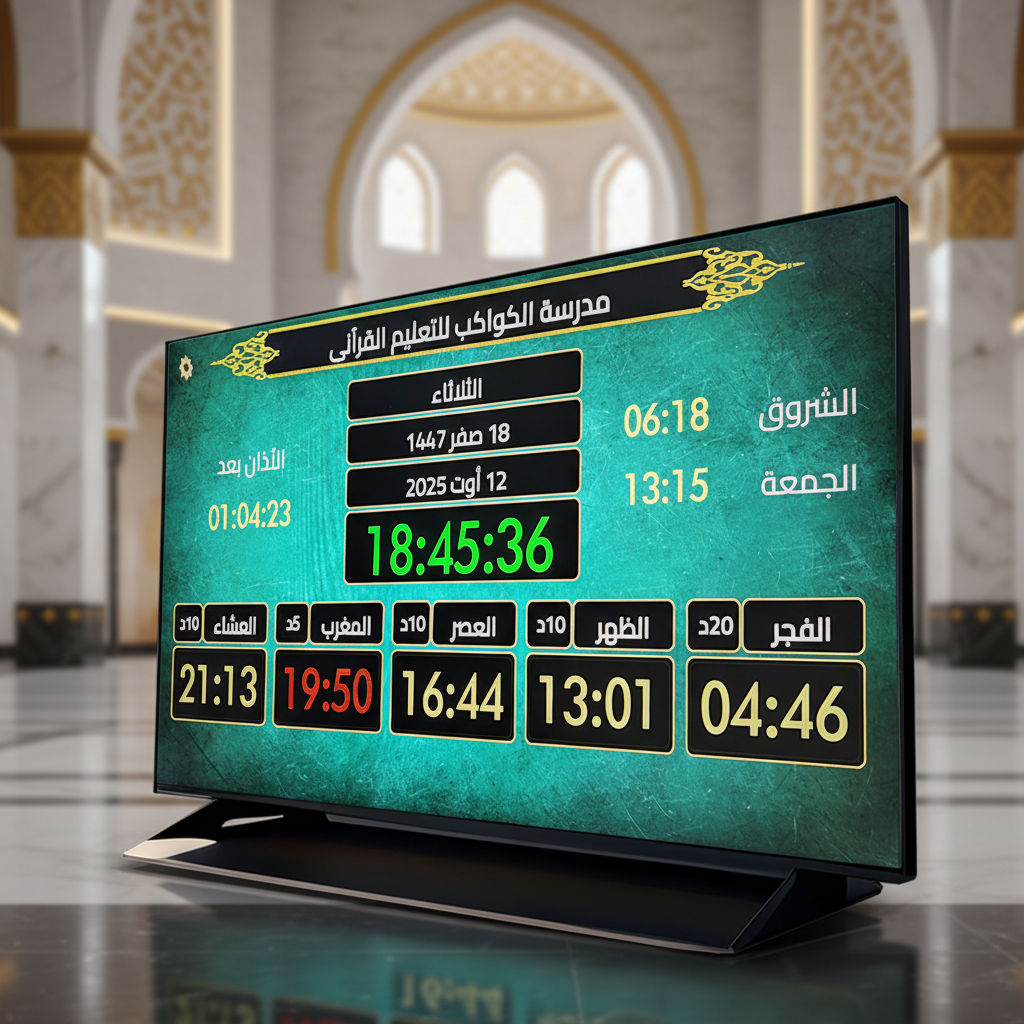 جهاز مواقيت الصلاة الركيزة للمساجد الأصلي (يباع بدون تلفاز)